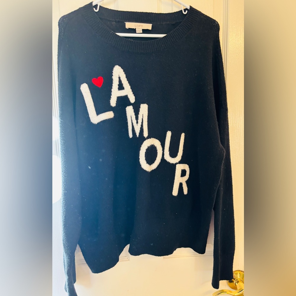 Loft Black Baggy Sweater with L'Amour Design & Heart Women’s XL